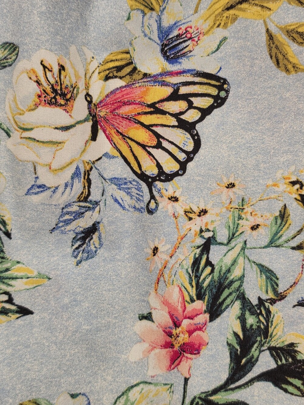 CHICOS Blouse Womens Size 18 Blue Floral Butterfly Button Front Cottagecore Chic - Picture 6 of 8
